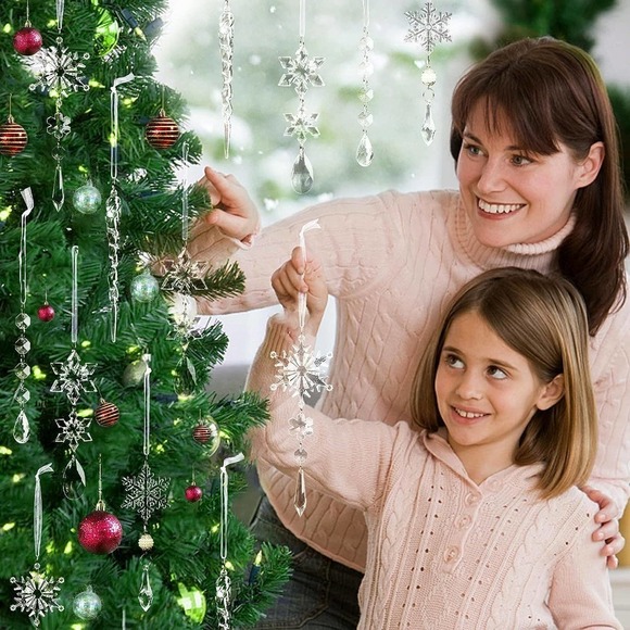 18pcs Crystal Acrylic Snowflake Drop Christmas ornaments Tree Decoration - Picture 2 of 5